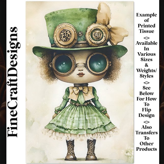 Papier Mousseline Poupée Steampunk Métisse, Découpage Vert AM6 (Créateur téléchargé)