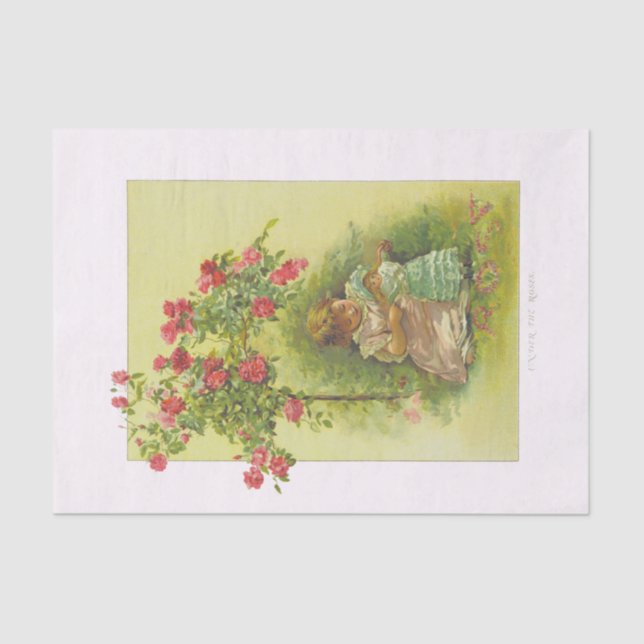 Papier Mousseline Poupée Vintage pour enfants sous Roses (Recto)