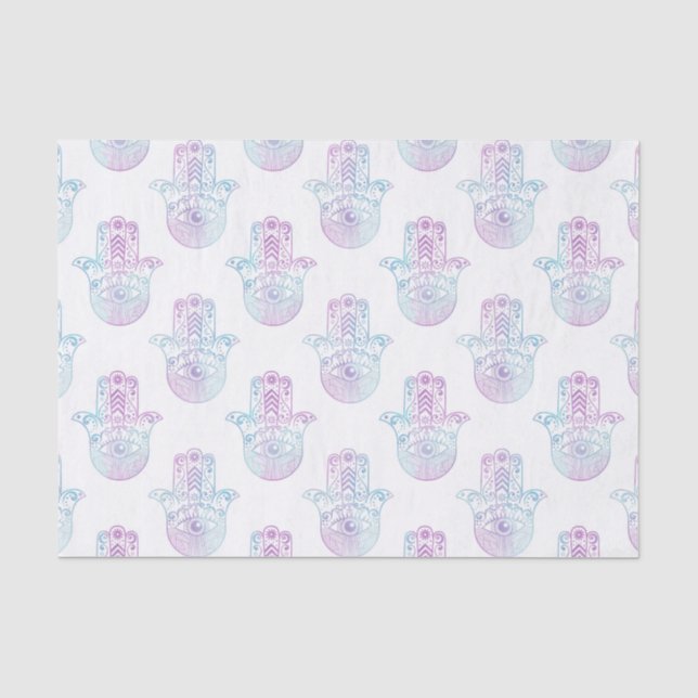 Papier Mousseline Pourpre et bleu de motif de main de Hamsa (Recto)