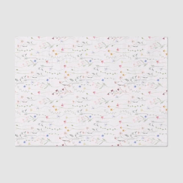 Papier Mousseline prairie aquarelle, rose fleur sauvage doux (Recto)