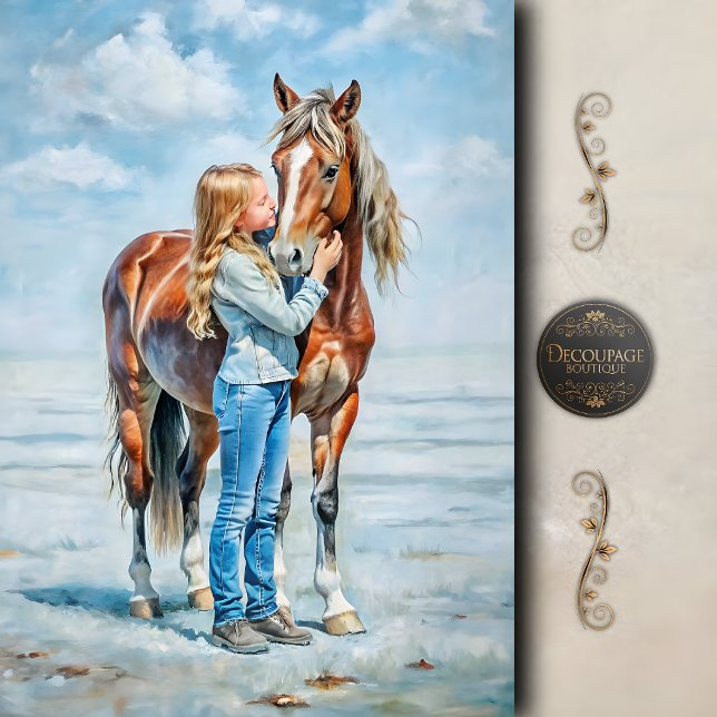 Papier Mousseline Prairie au Cheval Doré Découpage (Golden Horse Meadow Decoupage Tissue Paper)