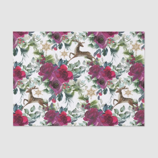 Papier Mousseline Prancing Deer en Rose et Holly (Recto)