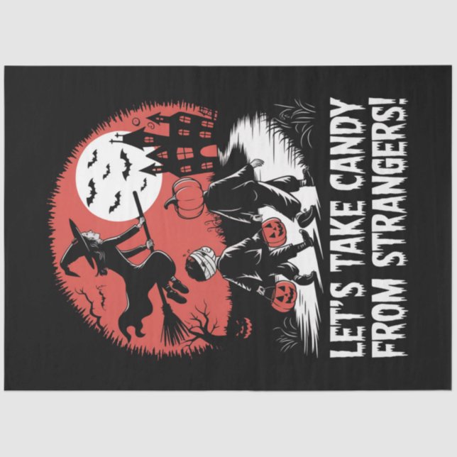 Papier Mousseline Prenons des bonbons à l'occasion d'Halloween drôle (Recto)