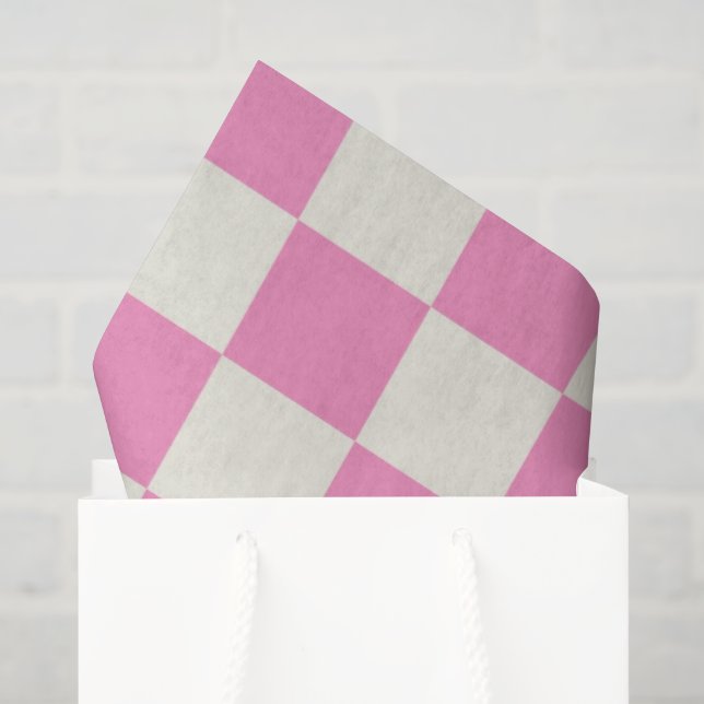Papier Mousseline Préparé damier rose blanc Mod Rétro (Sac cadeau)