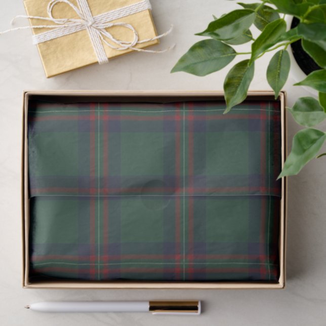Papier Mousseline Preppy Christmas Dark Green Plaid  (Cadeau)