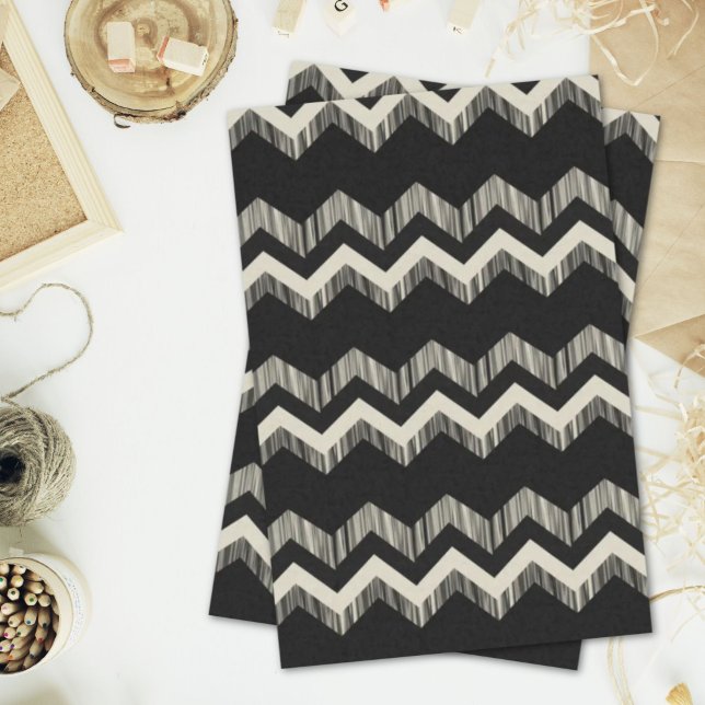 Papier Mousseline Preppy Girl Motif noir et gris Chevron (Preppy Girly Pattern Black And Grey Chevron Tissue Paper)