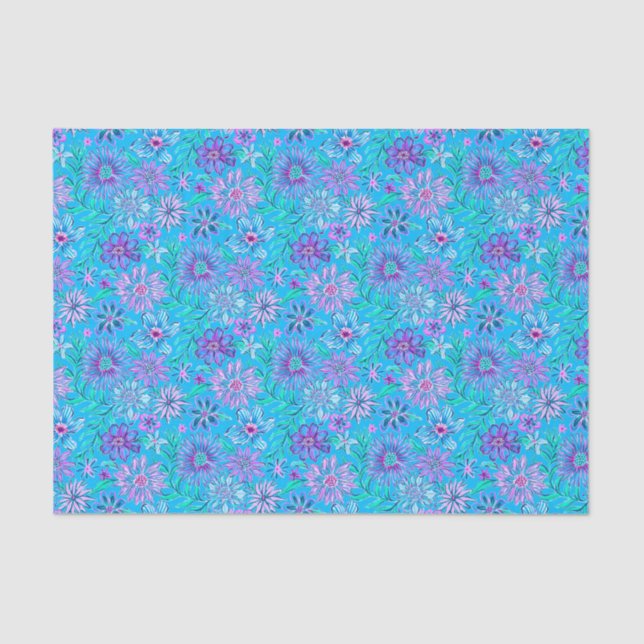 Papier Mousseline Preppy Palm Beach Imprimer Fleurs bleues (Recto)