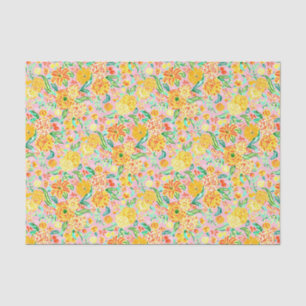 Papier Mousseline Preppy Palm Beach Imprimer Fleurs rose et jaune