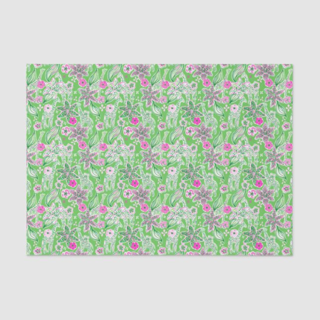 Papier Mousseline Preppy Palm Beach Imprimer Giraffes rose et verte (Recto)
