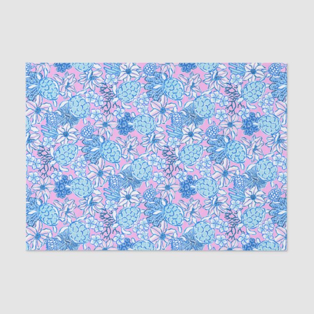 Papier Mousseline Preppy Palm Beach Imprimer Lavande & Tortues Bleue (Recto)