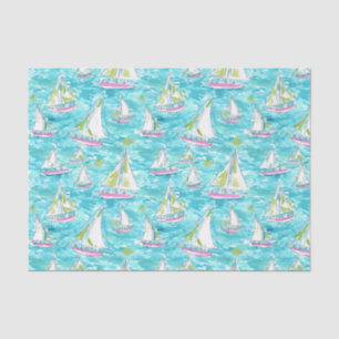 Papier Mousseline Preppy Palm Beach Imprimer Pastel Voiliers
