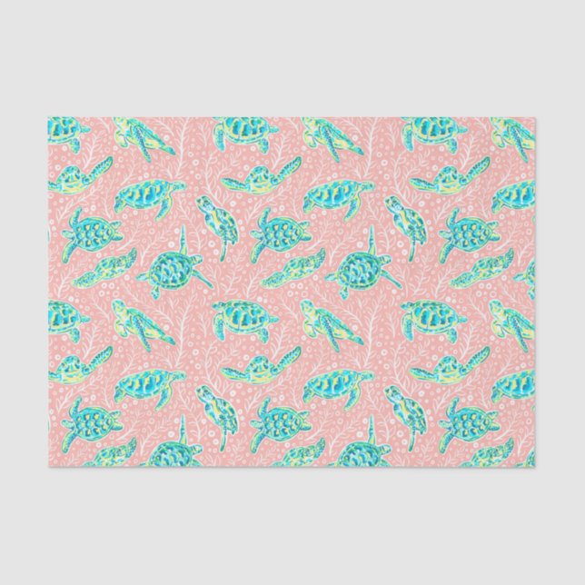 Papier Mousseline Preppy Palm Beach Imprimer Tortues pastel (Recto)