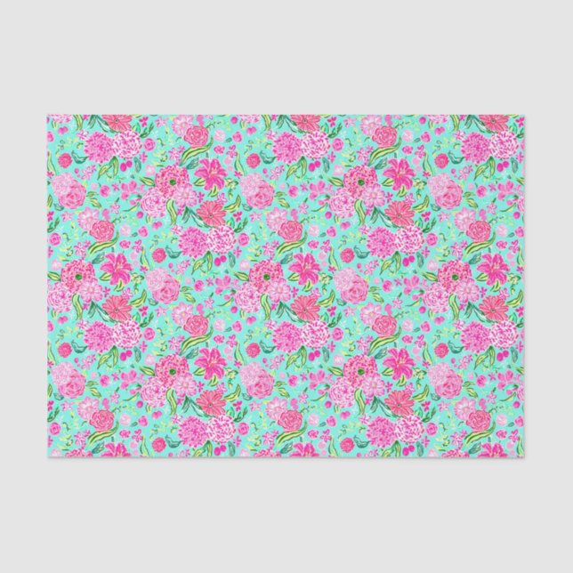 Papier Mousseline Preppy Palm Beach Imprimer Turquoise de fleurs ros (Recto)