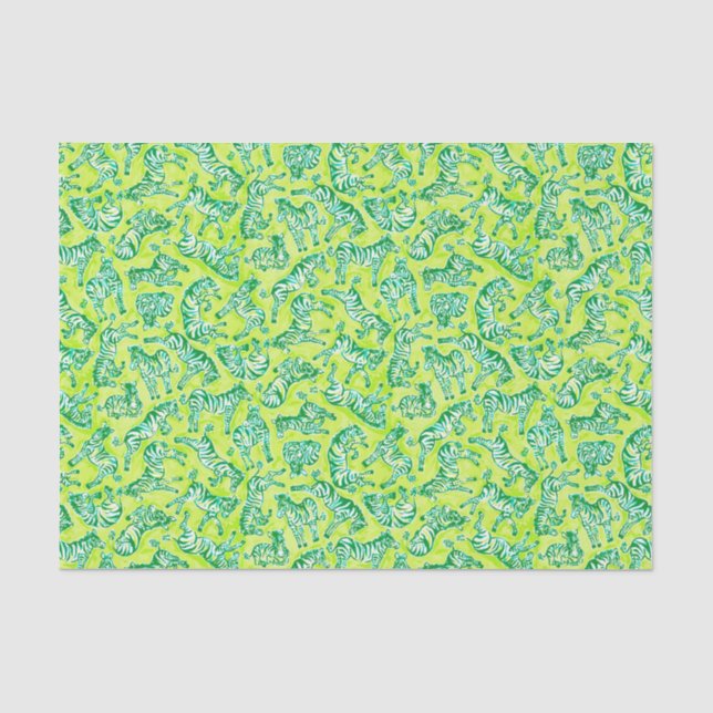 Papier Mousseline Preppy Palm Beach Imprimer Zebras vert (Recto)