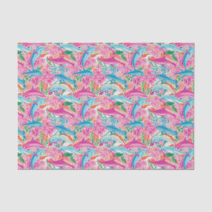 Papier Mousseline Preppy Palm Beach Motif de dauphins tropicaux