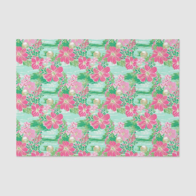 Papier Mousseline Preppy Palm Beach Motif de fleurs tropicales (Recto)