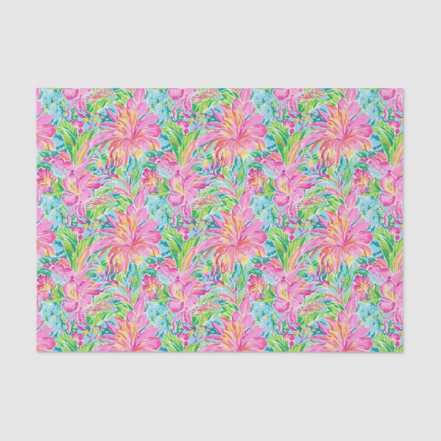 Papier Mousseline Preppy Palm Beach Motif de fleurs tropicales (Recto)
