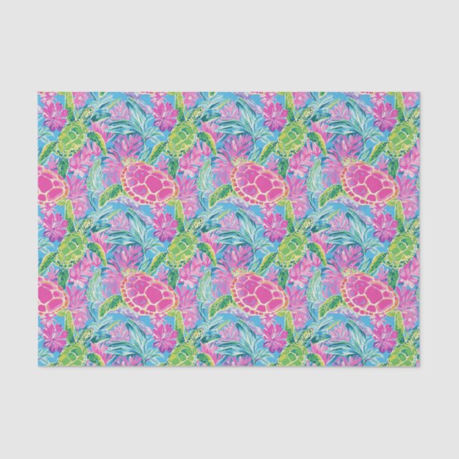 Papier Mousseline Preppy Palm Beach Motif de tortues tropicales (Recto)