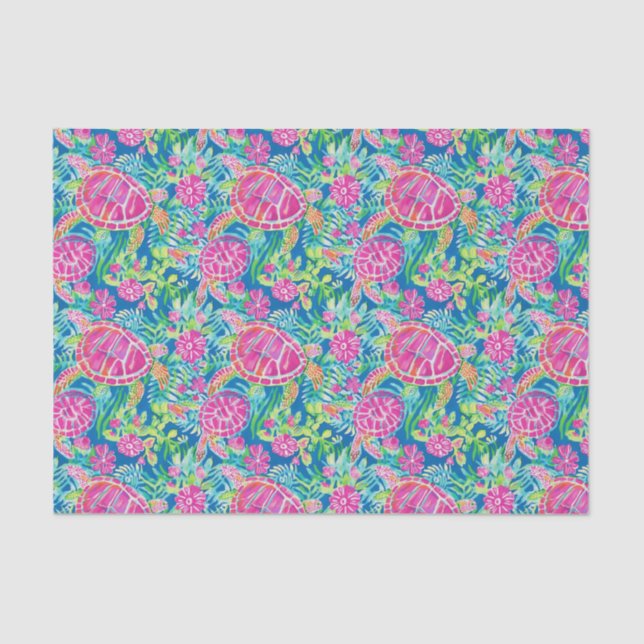 Papier Mousseline Preppy Palm Beach Motif de tortues tropicales (Recto)