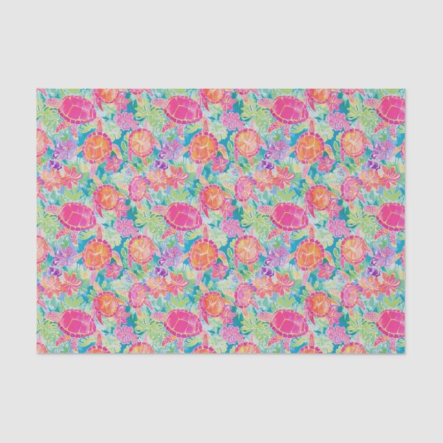 Papier Mousseline Preppy Palm Beach Motif de tortues tropicales (Recto)