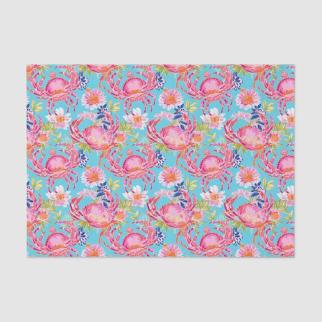 Papier Mousseline Preppy Palm Beach Ocean Crabs Motif (Recto)