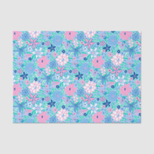 Papier Mousseline Preppy Palm Beach Print Blue and rose Flowers