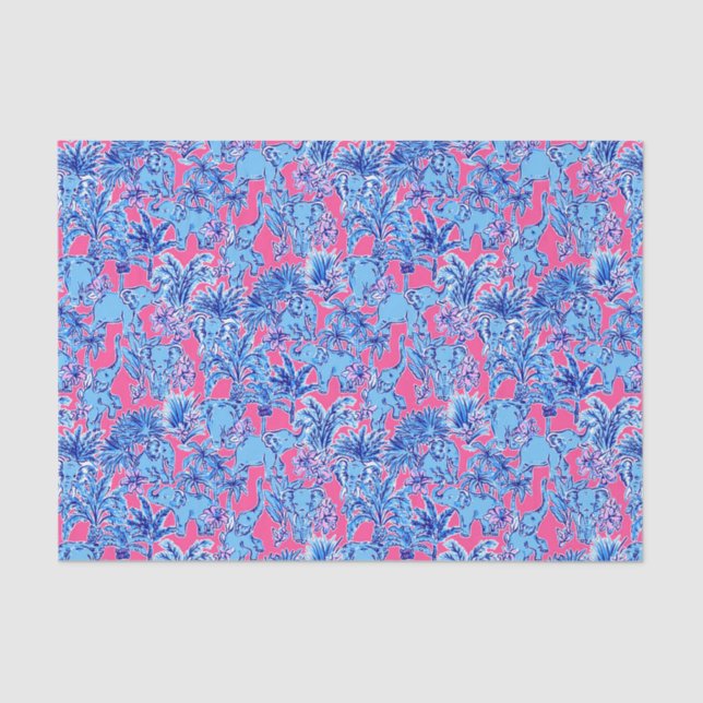Papier Mousseline Preppy Palm Beach Print Blue Elephants (Recto)