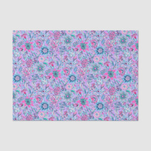 Papier Mousseline Preppy Palm Beach Print Lavender et Fleurs roses