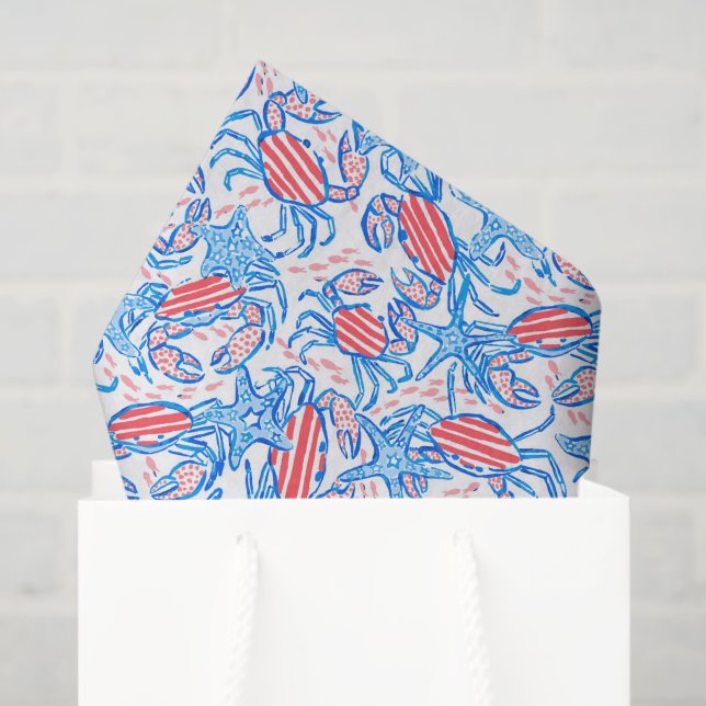 Papier Mousseline Preppy Patriotic Crabs (Sac cadeau)