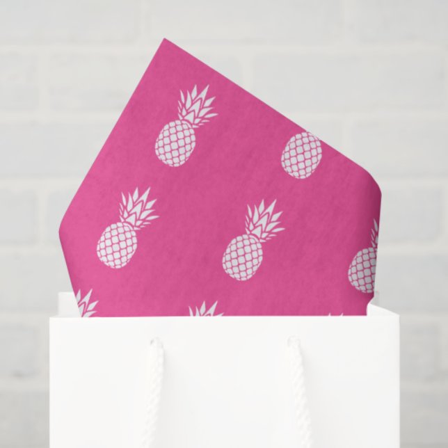 Papier Mousseline Preppy White Pineapples on Pink (Sac cadeau)