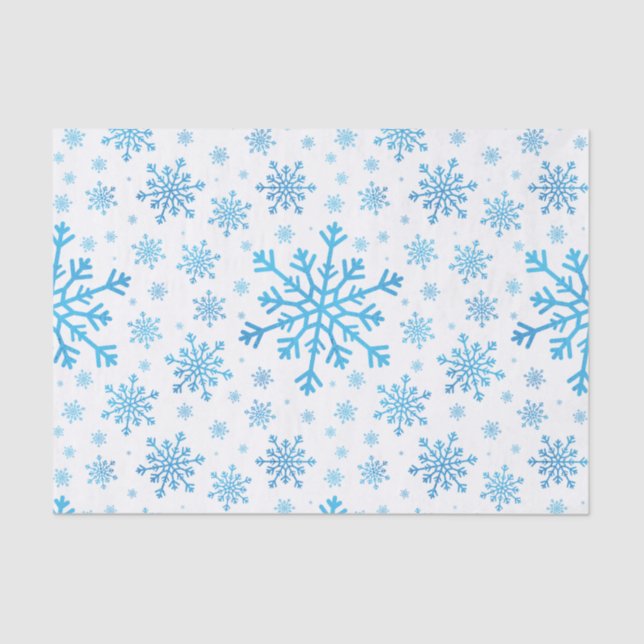 Papier Mousseline Pretty Blue Christmas Snowflakes sur Winter White (Recto)