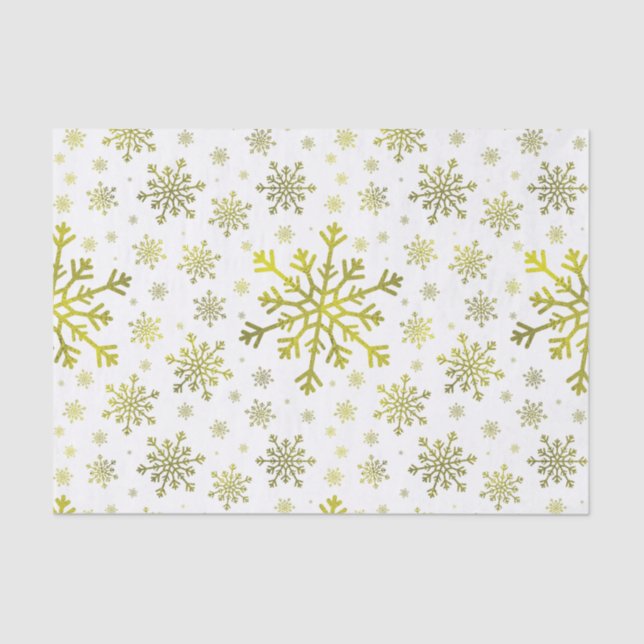 Papier Mousseline Pretty Gold Noël Snowflakes sur Winter White (Recto)