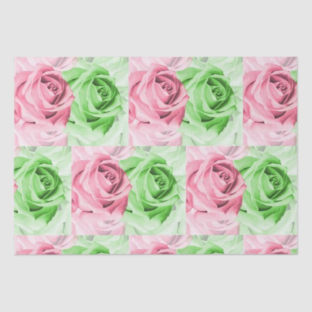 Papier Mousseline Pretty in Pink & Green Rose Tissue Wrap (Recto)