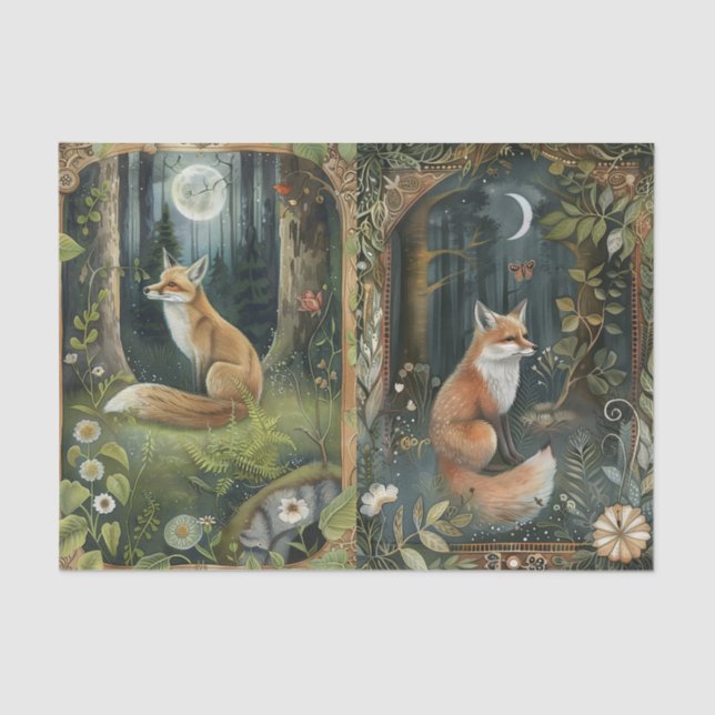 Papier Mousseline Pretty Pair of Foxes in the Forest Moonlight (Recto)