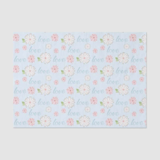Papier Mousseline Pretty Pastel Love and Flowers Pattern (Recto)