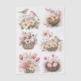 Papier Mousseline Pretty Pastel Pink Flowers, Birds, Nests and Eggs