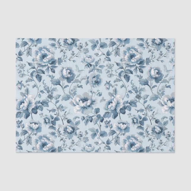 Papier Mousseline Pretty Pattern of Flowers in Shades of Blue (Recto)