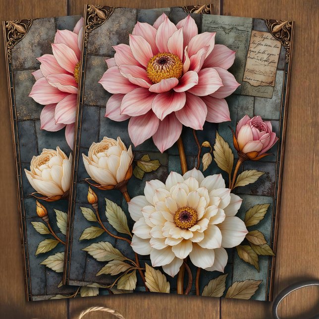 Papier Mousseline Pretty Pink And White Stained Glass Decoupage Art (Créateur téléchargé)