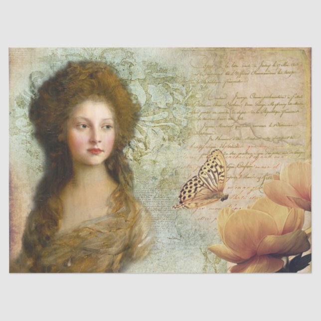 Papier Mousseline Princesse Elizabeth avec Fleurs et Papillon (Recto)