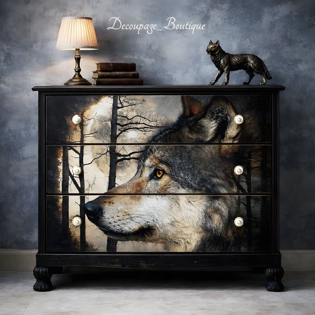 Papier Mousseline Profil de loup au clair de lune Decoupage (Moonlit Wolf Profile Decoupage Tissue Paper)