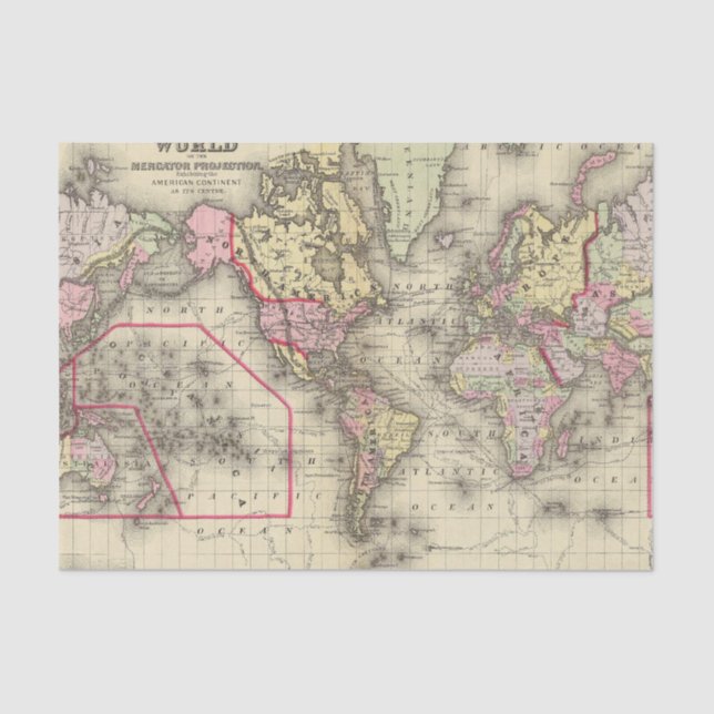 Papier Mousseline Proj 2 de Mercator du monde (Recto)