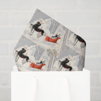 Papier Mousseline Promenade en traîneau de Noël Art Déco vintage