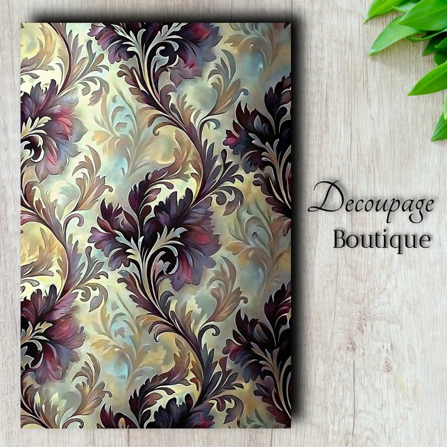 Papier Mousseline Prune Acanthus Rêve Découpage (Plum Acanthus Dream Decoupage Tissue Paper)