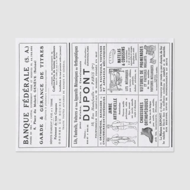 Papier Mousseline Publicité française Journal Page Découpage Hommes (Recto)