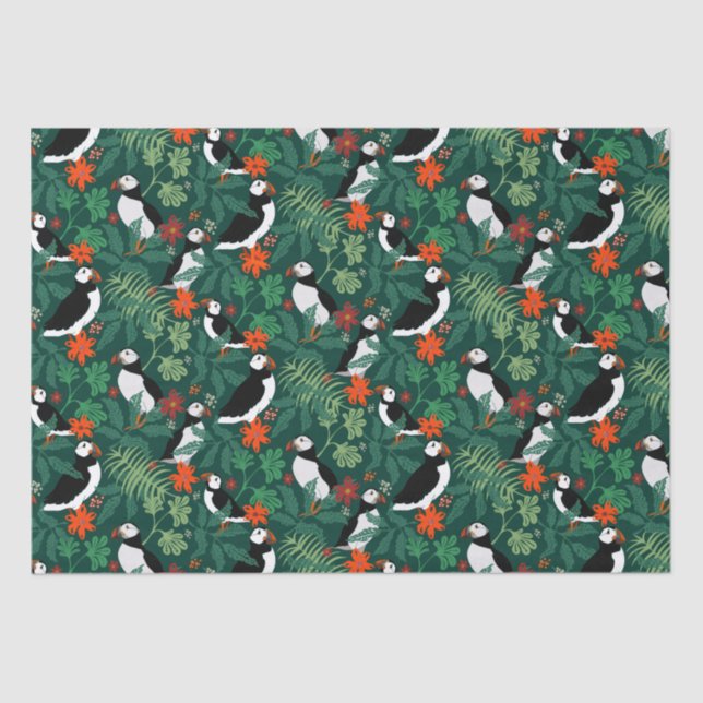 Papier Mousseline Puffin Motif vert verdoyant (Recto)