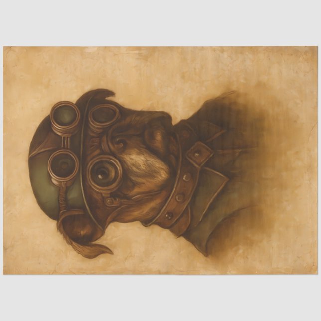 Papier Mousseline Pug Aviateur Steampunk Decoupage (Recto)