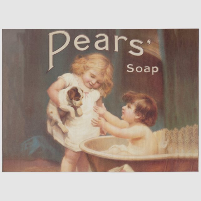 Papier Mousseline Puppy Taking A Bath Vintage Antique (Recto)