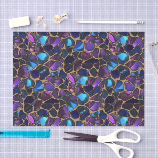 Papier Mousseline Purple Blue Gold Watercolor Mosaic Stained Glass  (Artisanat)