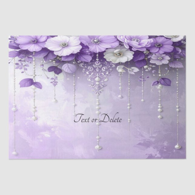 Papier Mousseline Purple Flowers with Dangling Pearls Tissue Paper (Recto)