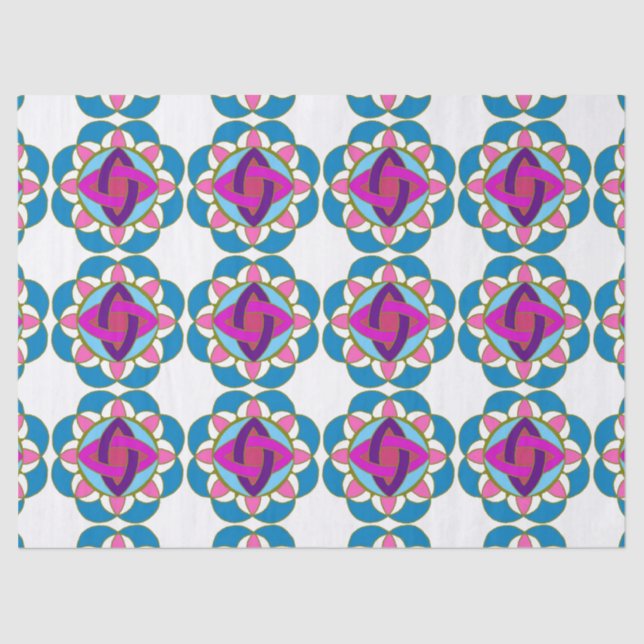 Papier Mousseline Purple Fuchsia bleu rose Turquoise Mandala Découpa (Recto)